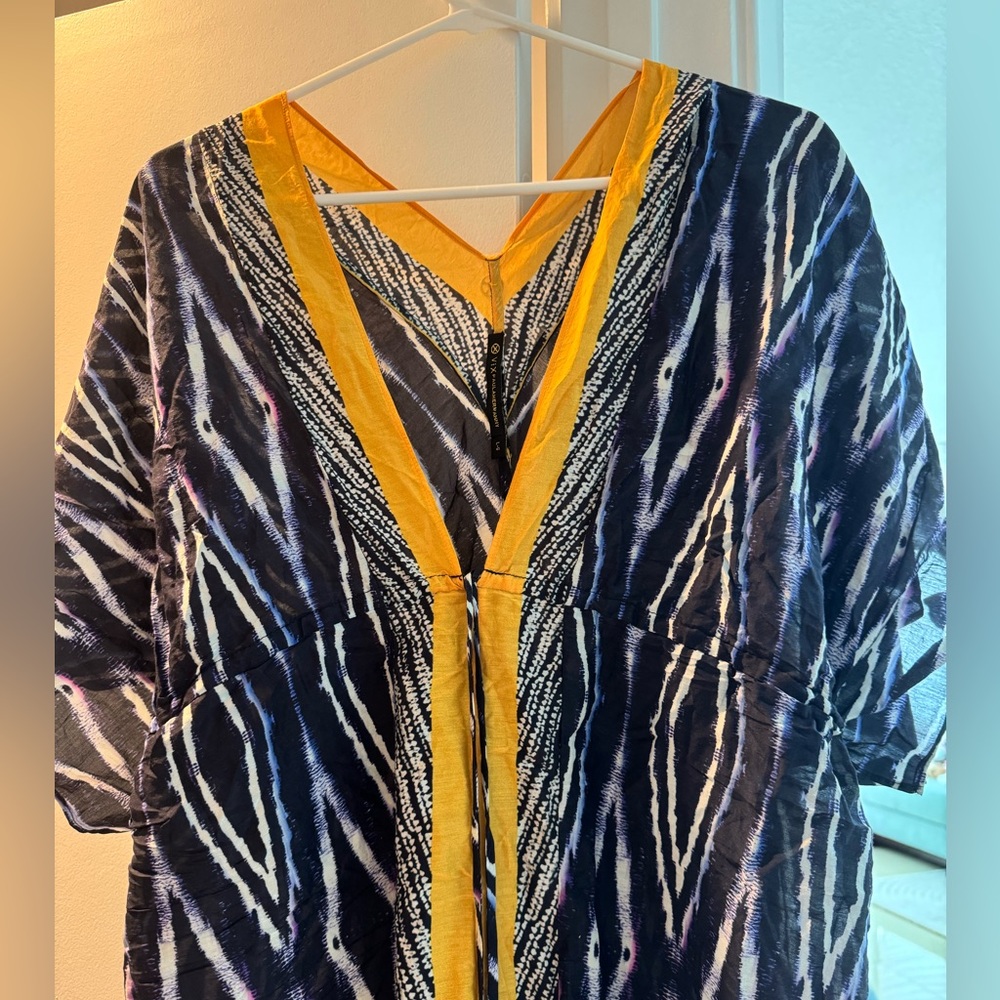 Vix by Paul Hermanny caftan beach pool coverup blue yellow size large